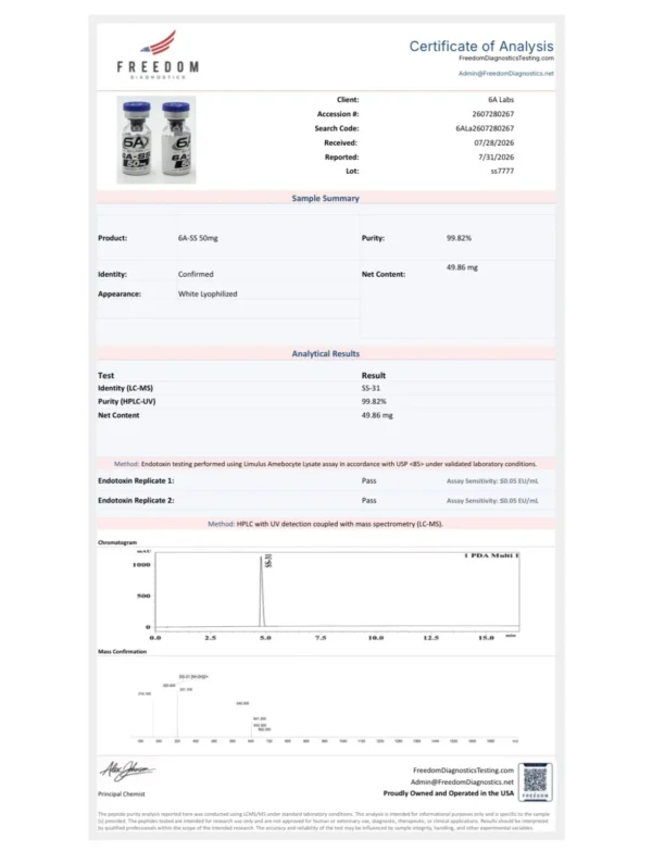 SS-31 Peptide Elamipretide D-Arg-Dmt-Lys-Phe-NH₂